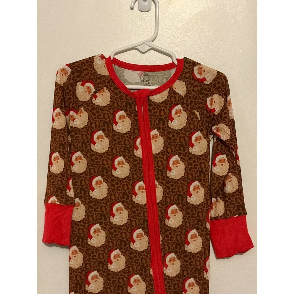 Gigi's Closet Kids Santa Leopard Print Zipper Pajamas Sleepwear 2T